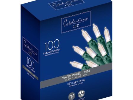 Celebrations LED Mini Warm White 100 ct String Christmas Lights 24.5 ft. Cheap