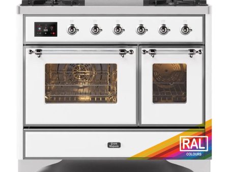 ILVE Majestic II 40 UMD10FDNS3RAC Freestanding Dual Fuel Range with 6 Sealed Burners Yes Double Oven with Triple Glass Door in RAL Color with Chrome knobs For Sale