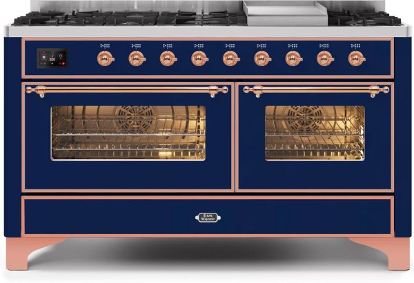 Majestic II 60 Inch Dual Fuel Liquid Propane Freestanding Range in Blue with Copper Trim Supply