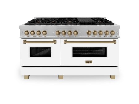 ZLINE Autograph Edition 60 in. 7.4 cu. ft. Dual Fuel Range with Gas Stove and Electric Oven in DuraSnow Stainless Steel with White Matte Door and Accents (RASZ-WM-60) [Color: Champagne Bronze Accents] Cheap